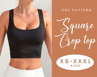 Crop Top mit quadratischem Ausschnitt | XS-XXXL | Sofortdownload | Einfaches Digitales PDF