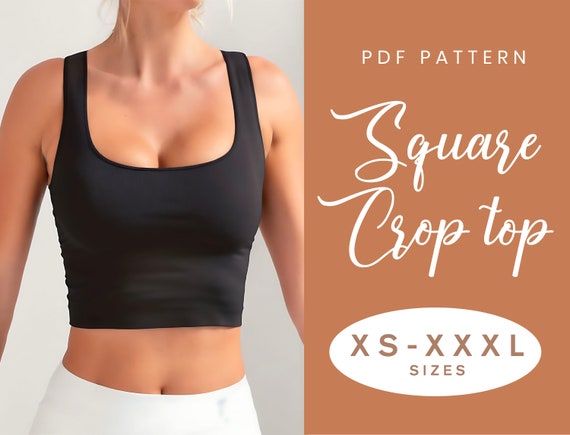 Square Neck Crop Top Sewing Pattern XS-XXXL Instant Download Easy