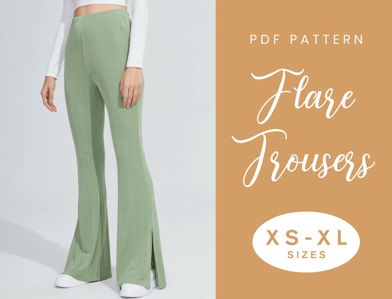 Flare Leg Trouser Sewing Pattern | XS-XL | Instant Download | Easy Digital PDF | Split Hem Pants 