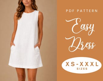 Linen Tank Dress Sewing Pattern | XS-XXXL | Instant Download | Easy PDF | Sleeveless Summer A-line Shift Dress | Round Neck
