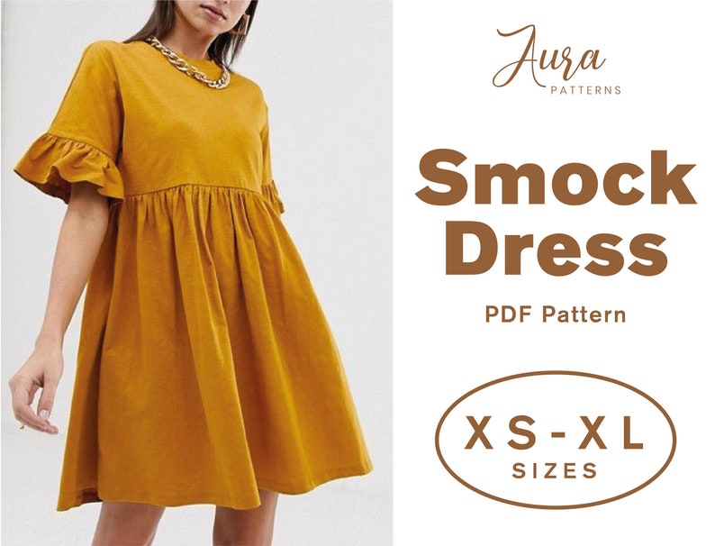 Gathered Smock Dress Sewing Pattern | Short Sleeve | XS-XL | Instant Download | Easy Digital PDF 