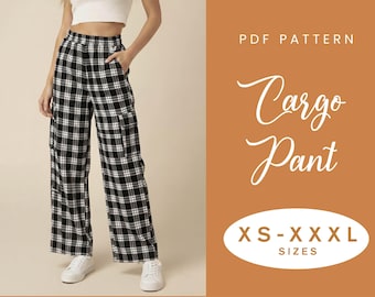 Hose mit weitem Bein Schnittmuster | XS-XXXL | Sofortdownload | Einfach Digitales PDF | Damen Cargo Hose Elastisch Lose Leinen Taschen Übergroß