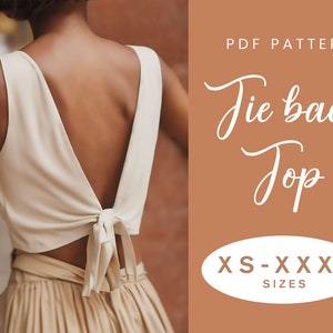 Tie Back Top Sewing Pattern | XS-XXXL | Instant Download | Easy Digital PDF | Open back Womens Crop Top