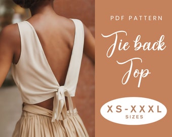 Tie Back Top Sewing Pattern | XS-XXXL | Instant Download | Easy Digital PDF | Open back Womens Crop Top