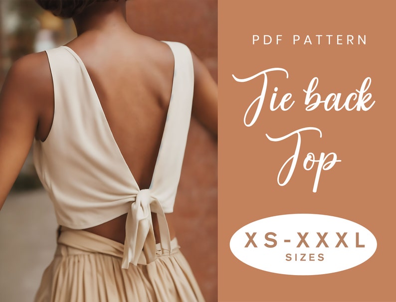 Tie Back Top Schnittmuster XS-XXXL Sofort Download Einfaches Digitales PDF Offener Rücken Frauen Crop Top Bild 1