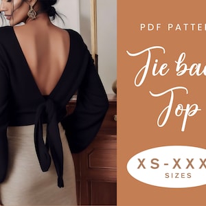 Patrón de costura de blusa con mangas anudadas en la espalda / XS-XXXL / Descarga instantánea / PDF digital fácil / Suéter acogedor con espalda abierta para mujer