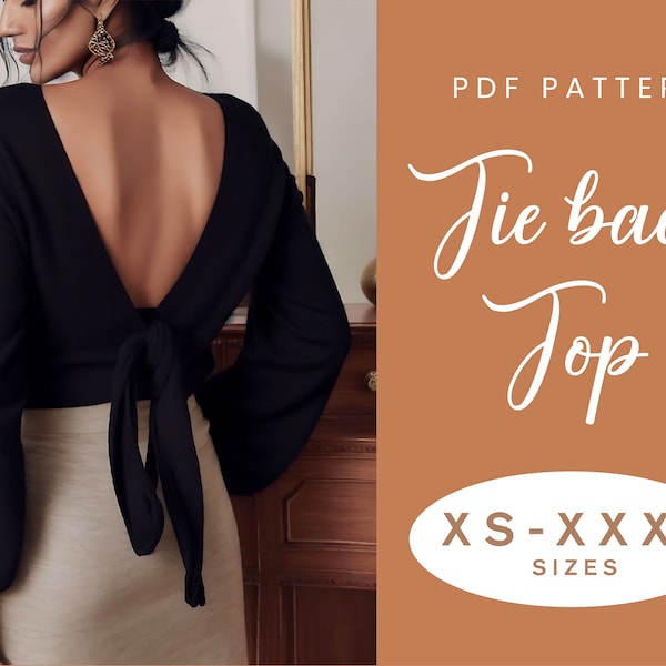 Modèle de couture haut à manches nouées au dos | XS-XXXL | Téléchargement instantané | PDF numérique facile | Pull Femme Dos Ouvert Cosy