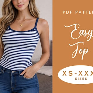 Camisole Top Sewing Pattern | XS-XXXL | Instant Download | Easy Digital PDF | Cotton Jersey Cami | Knit Beginner Top
