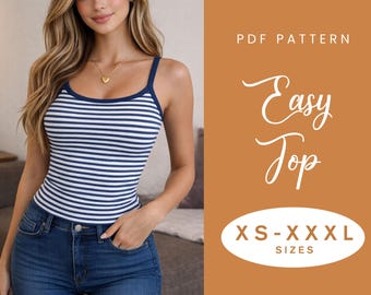 Camisole Top Sewing Pattern | XS-XXXL | Instant Download | Easy Digital PDF | Cotton Jersey Cami | Knit Beginner Top