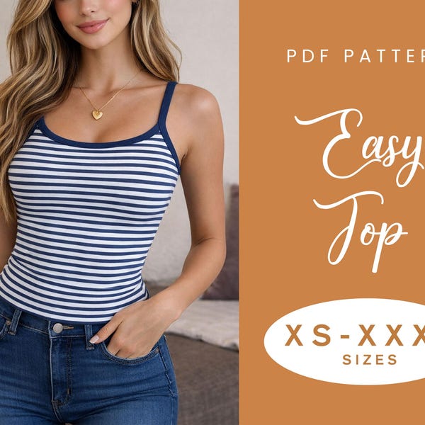 Camisole Top Sewing Pattern | XS-XXXL | Instant Download | Easy Digital PDF | Cotton Jersey Cami | Knit Beginner Top