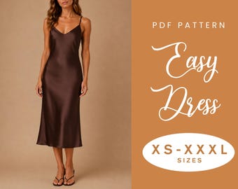 Bias Slip Dress Sewing Pattern | XS-XXXL | Instant Download | Easy PDF | Linen Silk Summer Dress | Satin Bridesmaid Midi Dress