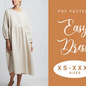 Linen Dress Sewing Pattern | XS-XXXL | Instant Download | Easy PDF | Long Sleeve Gathered Summer Dress | Gathered Skirt Pockets | Sundress