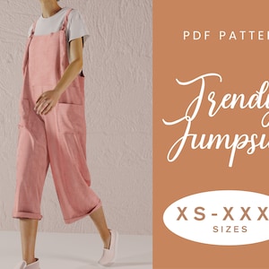 Jumpsuit Sewing Pattern XS-XXXL Instant Download Easy Digital PDF Dungaree Pant Loose Trouser image 1