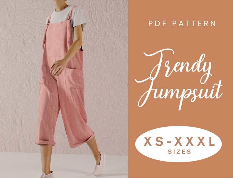 Jumpsuit Sewing Pattern XS-XXXL Instant Download Easy Digital PDF Dungaree Pant Loose Trouser image 1