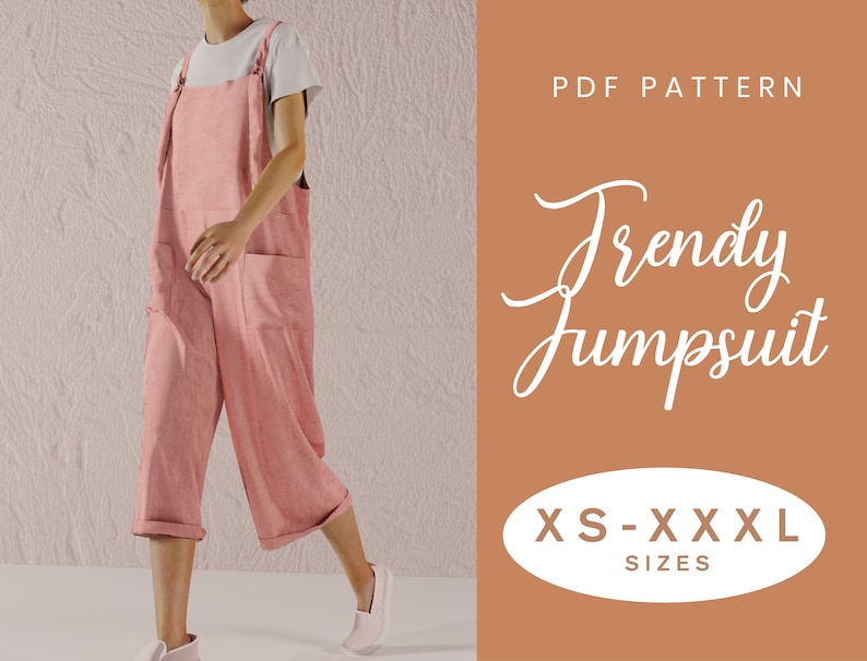 Schnittmuster Overall XS-XXXL Sofort Download Einfaches Digitales PDF Latzhose Lockere Hose Bild 1