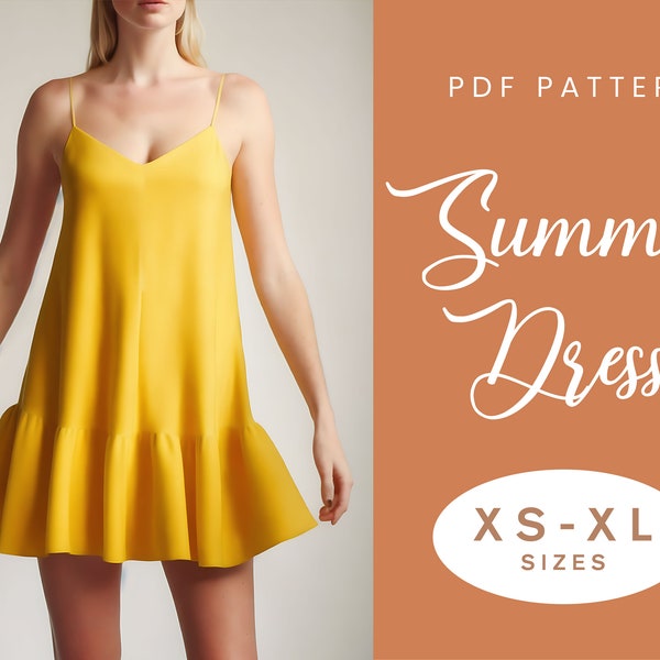 Summer Dress Sewing Pattern | XS-XL | Loose Gathered Ruffle Dress | Easy Digital PDF