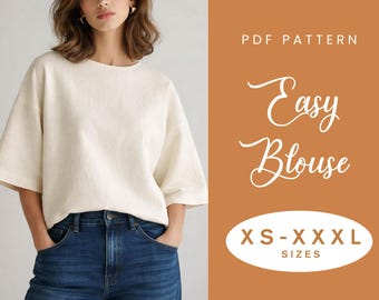 Linen Blouse Sewing Pattern | XS-XXXL | Instant Download | Easy PDF | Sleeved  Summer Top | Round Neck | Loose Top