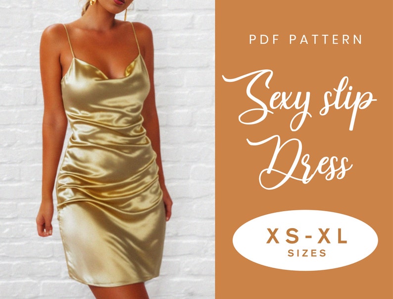 Cowl Neck Slip Dress Sewing Pattern XS-XL Instant Download Easy Digital PDF image 1