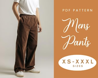 Mens Trousers Sewing Pattern | XS-XXXL | Instant Download | Easy Digital PDF | Mens Elastic Pant Trendy Boxy Fit | Pockets and Waistband