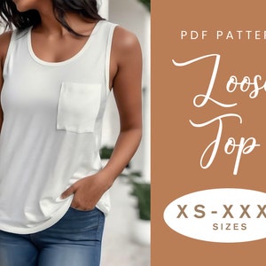Eenvoudig naaipatroon tanktop | XS-XXXL | Direct downloaden | Eenvoudige digitale pdf | Losse comfortabele gym lounge top mouwloos
