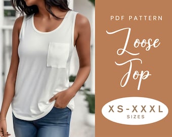 Easy Tank Top Sewing Pattern | XS-XXXL | Instant Download | Easy Digital PDF | Loose Comfy Gym Lounge Top Vest Sleeveless