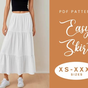 Midi Skirt Sewing Pattern | XS-XXXL | Instant Download | Easy Digital PDF | Women&#39;s Long Gathered Tiers |  Elastic Waist Skirt