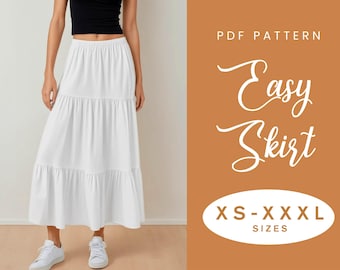 Midi Skirt Sewing Pattern | XS-XXXL | Instant Download | Easy Digital PDF | Women's Long Gathered Tiers |  Elastic Waist Skirt