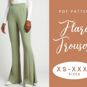 Flare Leg Trouser Sewing Pattern | XS-XL | Instant Download | Easy Digital PDF | Split Hem Pants