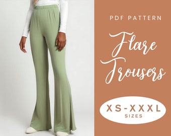 Flare Leg Trouser Sewing Pattern | XS-XL | Instant Download | Easy Digital PDF | Split Hem Pants