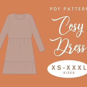 Cosy Smock Dress Sewing Pattern | Long Sleeve | XS-XXXL | Instant Download | Easy Digital PDF | Gathered Skirt Ruffle