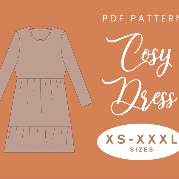Cosy Smock Dress Sewing Pattern | Long Sleeve | XS-XXXL | Instant Download | Easy Digital PDF | Gathered Skirt Ruffle