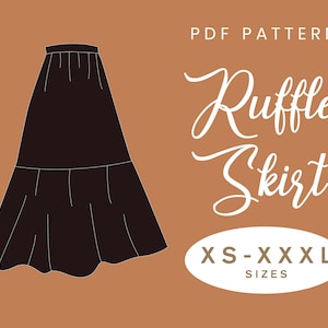 Gathered Skirt Sewing Pattern | XS-XXXL | Instant Download | Easy Digital PDF | Women&#39;s Long Elastic Waist Ruffle Skirt