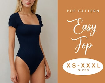 Sleeved Bodysuit Sewing Pattern Top | XS-XXXL | Instant Download | Easy Digital PDF