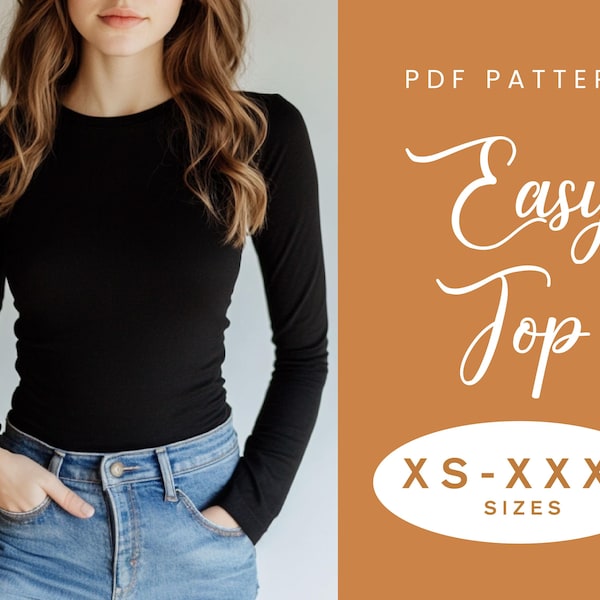 Long Sleeved T-shirt Sewing Pattern Top | XS-XXXL | Instant Download | Easy Digital PDF | Fitted Stretch Top