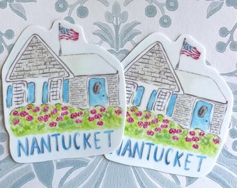 Sticker - Watercolor Painting of Nantucket Island Cottage