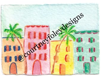 Downloadable Charleston, SC Rainbow Row Watercolor Painting Print