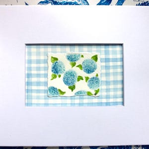 Origineel aquarelschilderij blauwe hortensia's, verkocht met matte lijst van 8 x 10 of 5 x 7