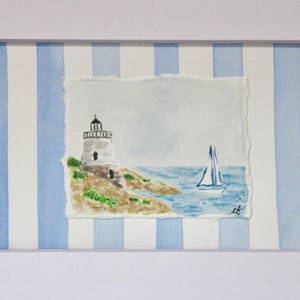 8x10 One-of-a-Kind Original Castle Hill Leuchtturm in Newport Rhode Island Aquarellmalerei, verkauft mit mattem Rahmen