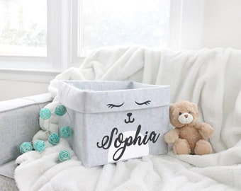 Personalized Toy Storage, Kids Room Decor, Felt Bin, Folded Felt Basket, Custom Fabric Basket