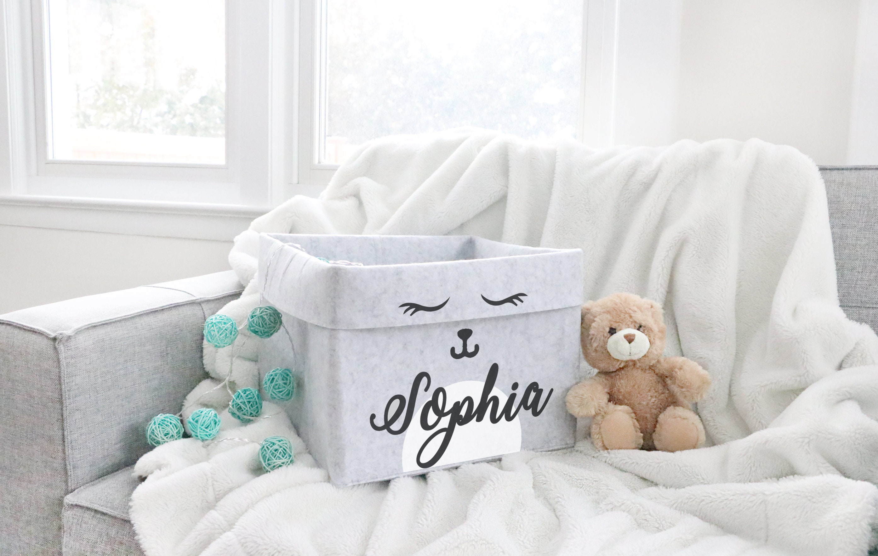 Personalized Toy Storage Kids Room Decor Felt Bin Folded Etsy