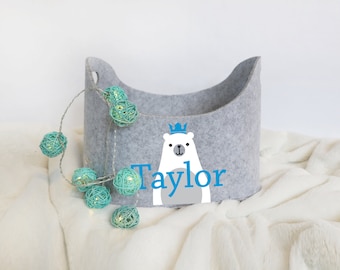 Personalized Toy Storage, Custom Basket, Gift for new baby, Kids Room Decor, Felt Bin
