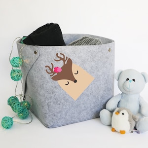 Deer Felt Toy Storage, Animals Kids Decor, Felt Bin, Scandinavian Decor