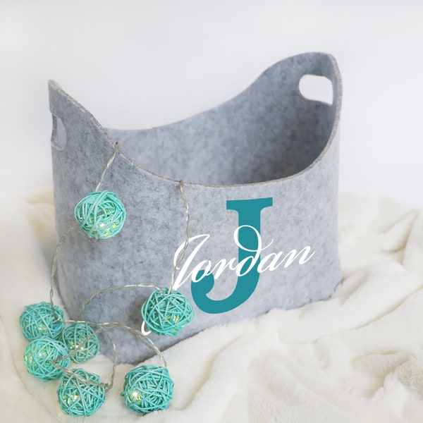 Personalized Toy Storage, Monogram Basket, Kids Room Decor, Gift for new baby, Felt Bin, Pet Toy Basket, New Puppy Gift