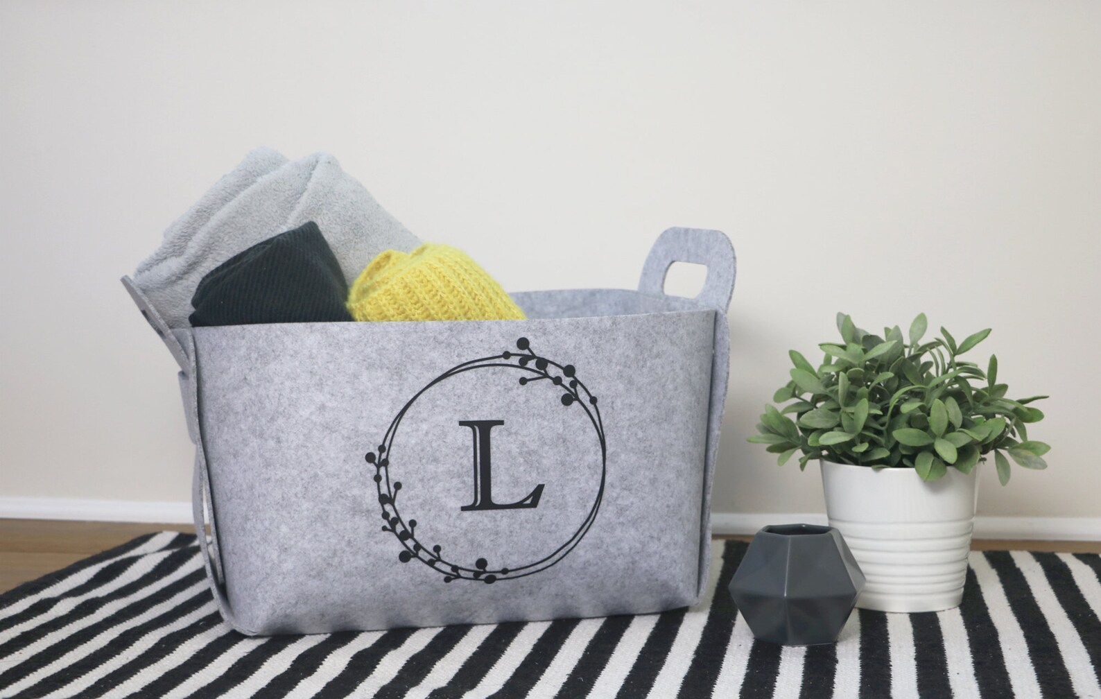Personalized Felt storage basket Monogram Basket Modern Etsy