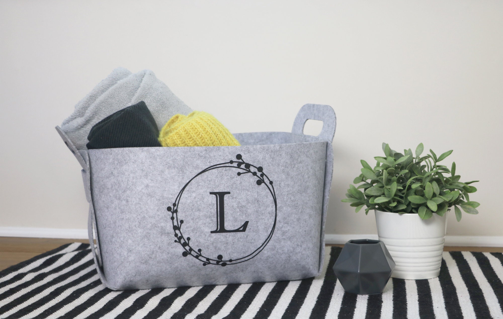 Personalized Felt storage basket Monogram Basket Modern Etsy
