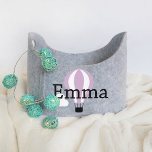 Personalized Toy Storage, Custom Basket, Hot Air Balloon Kids Room, Gift for new baby, Kids Room Decor, Felt Bin