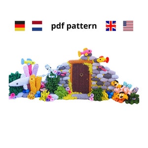 crochet pattern sunken city, coral reef, Dutch, German and English UK and US terms