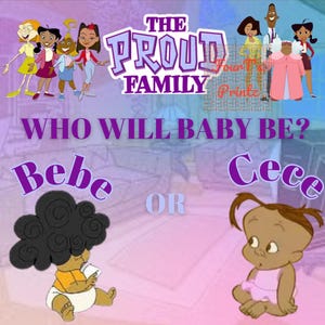 Le sexe de la fête de baby shower sitcom de la famille fière révèle le sexe d'une petite fille ou bébé garçon, bannière au format PNG, toile de fond 8 x 8, choix de 1