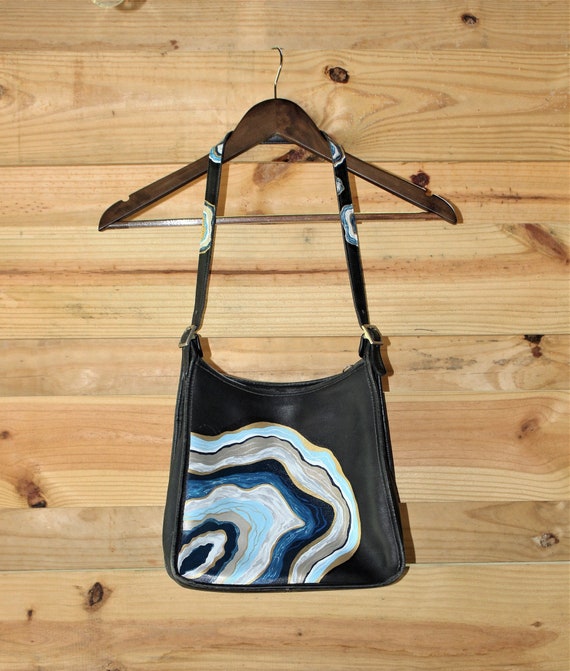 Hand-painted Vintage Leather Coach Bag, Blue Geode - Etsy