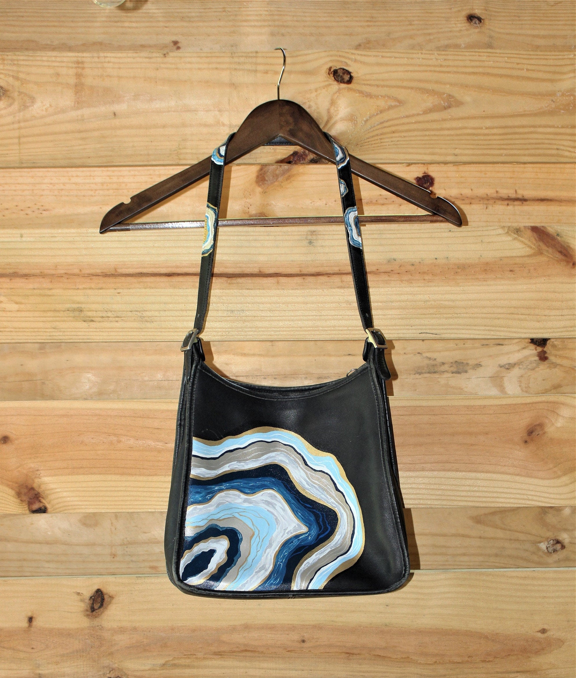Hand-painted Vintage Leather Coach Bag, Blue Geode - Etsy